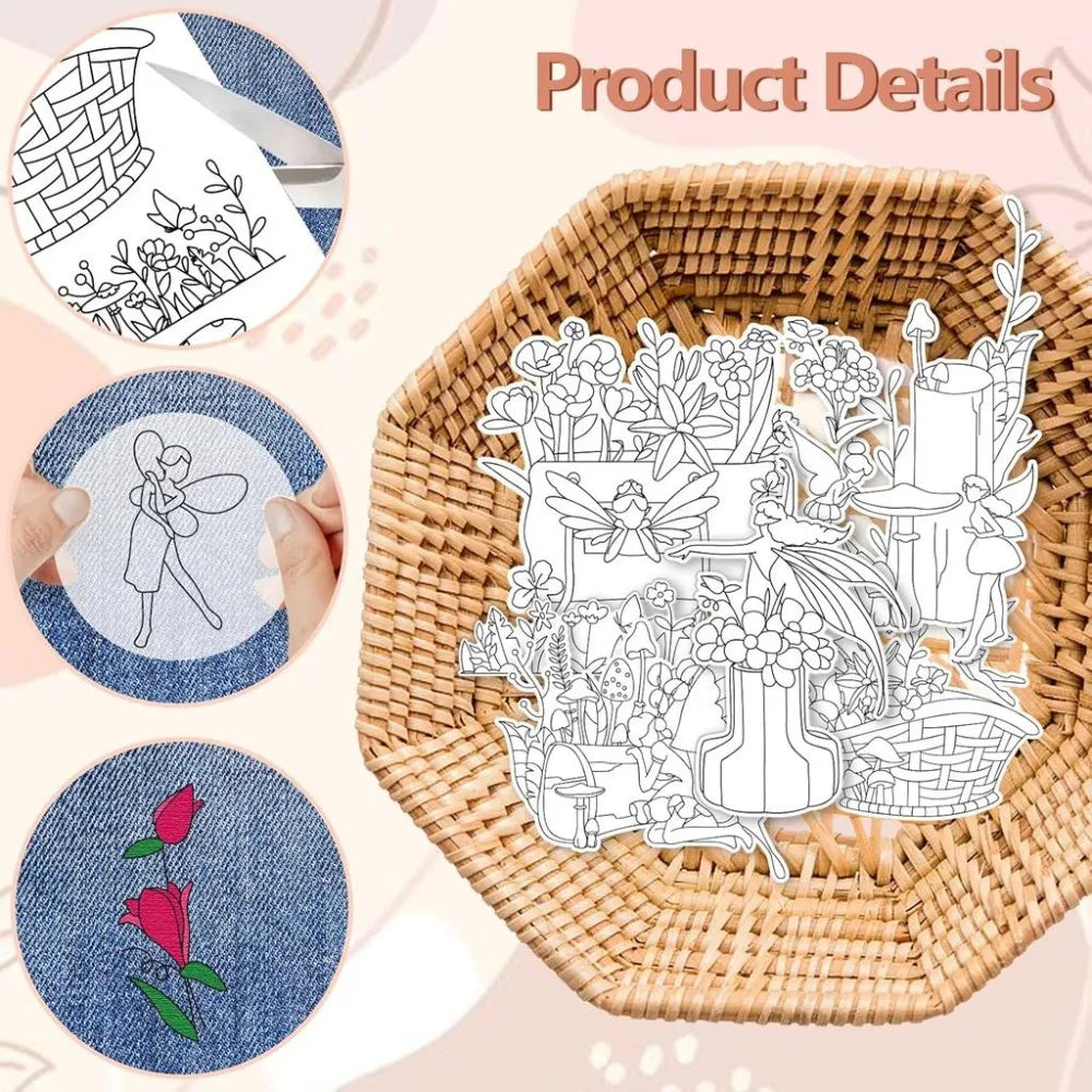 Water Soluble Embroidery Patterns – 4 Sheets & 33 Fairy Designs Embroidery Pattern Kit Axl