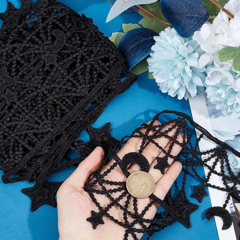 Moon Star Black Lace Trim 3 Yards | Polyester Sewing Ribbon Decorative Lace Trim Axl