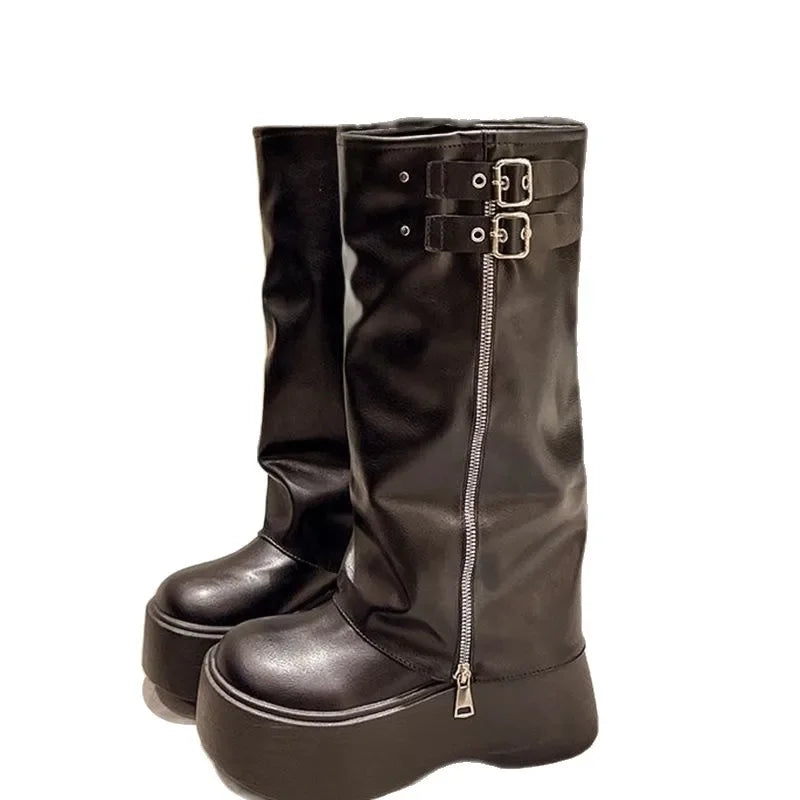 Women's Tassel Motorcycle Boots – Retro Gothic Mid-Calf Heels Motorcycle Boots Axl