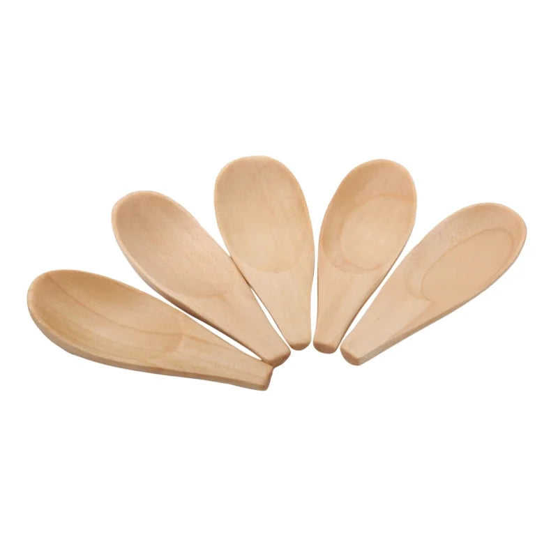 Wood Mini Tea Spoons Set of 5 – Coffee & Sugar Scoops 7cm Wooden Teaspoon Set Axl