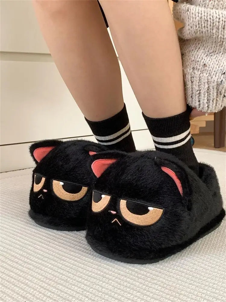 Lorilury Women's Fluffy Cat Slippers – Plush Faux Fur Mules Novelty Plush Slippers Axl
