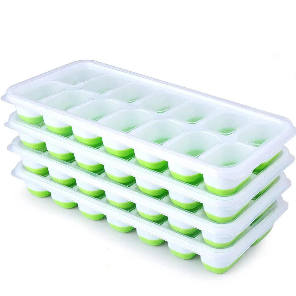 Silicone Square Ice Cube Mold with Lid – 14 Compartments Ice Cube Mold Axl Green 2pcs