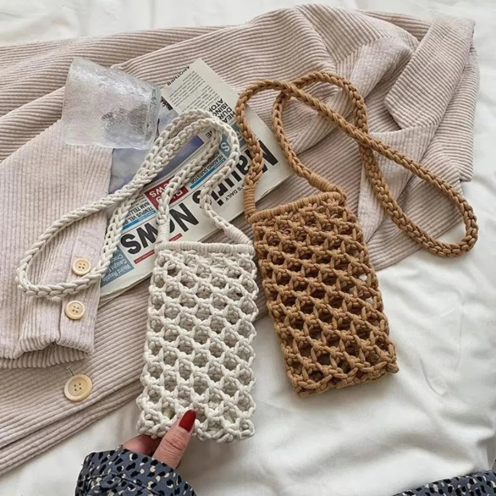 Crochet Crossbody Phone Bag – Woven Hollow-Out Mini Purse Crossbody Phone Bag Axl