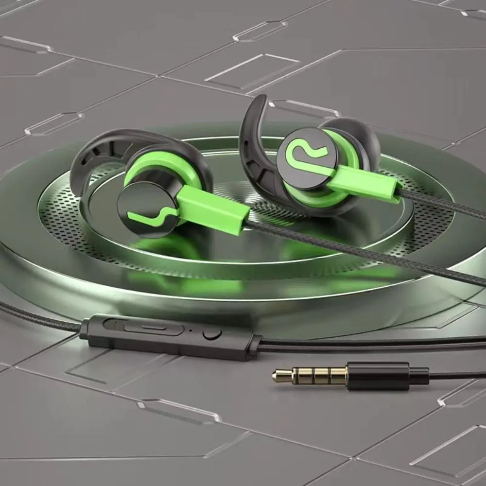Sport Ear Hook Wired Earphones Type-C & 3.5mm Super Bass ANC Wired Sport Earphones Axl green-3.5mm