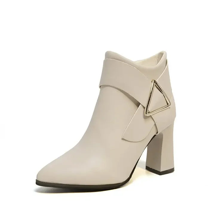 Women's PU Ankle Boots – Square Heel & Belt Buckle | Sizes 34–43 Ankle Boots Axl beige -1 34