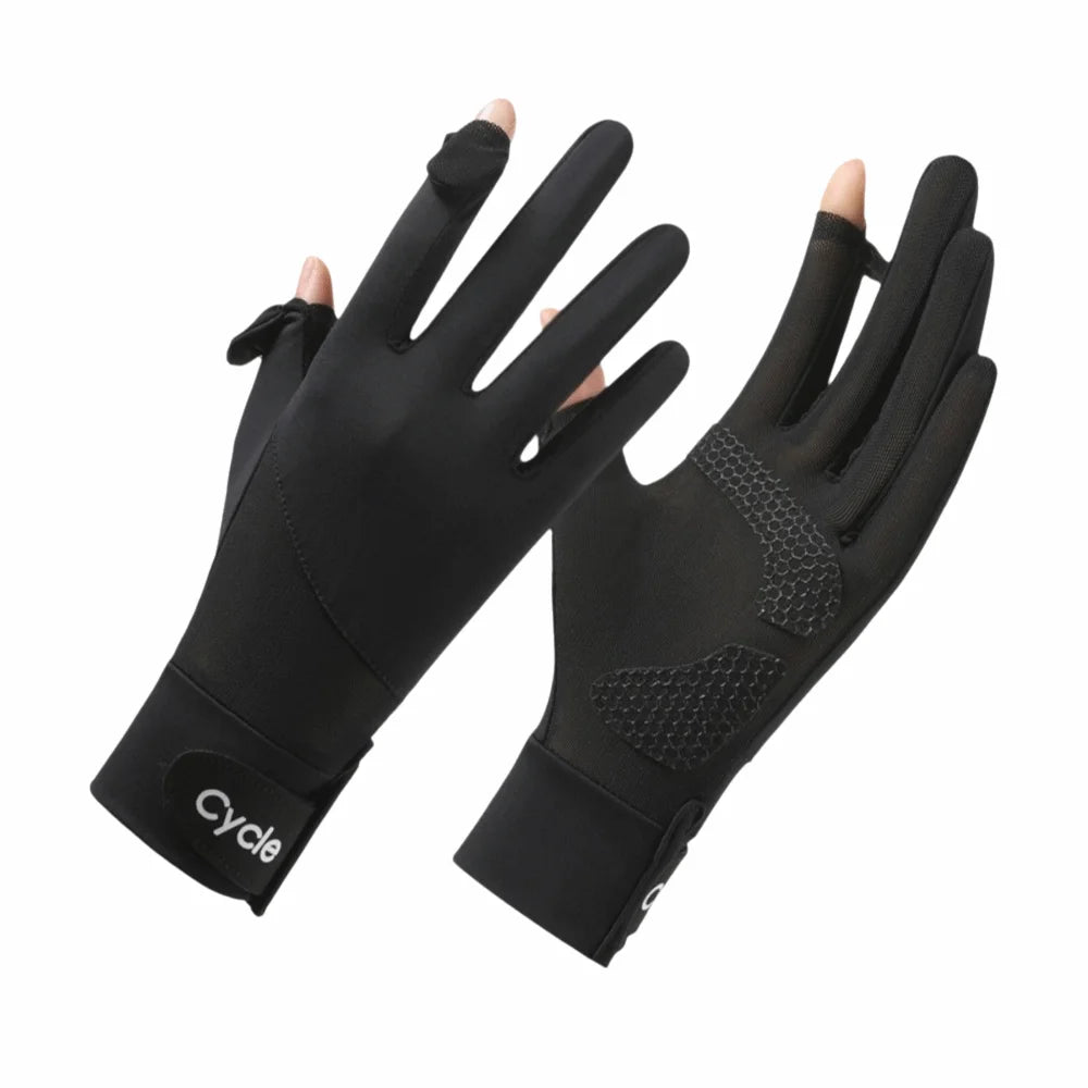 UV Sun Protection Gloves – Non-Slip Ice Silk Riding & Driving Sun Protection Gloves Axl Black-Women-s