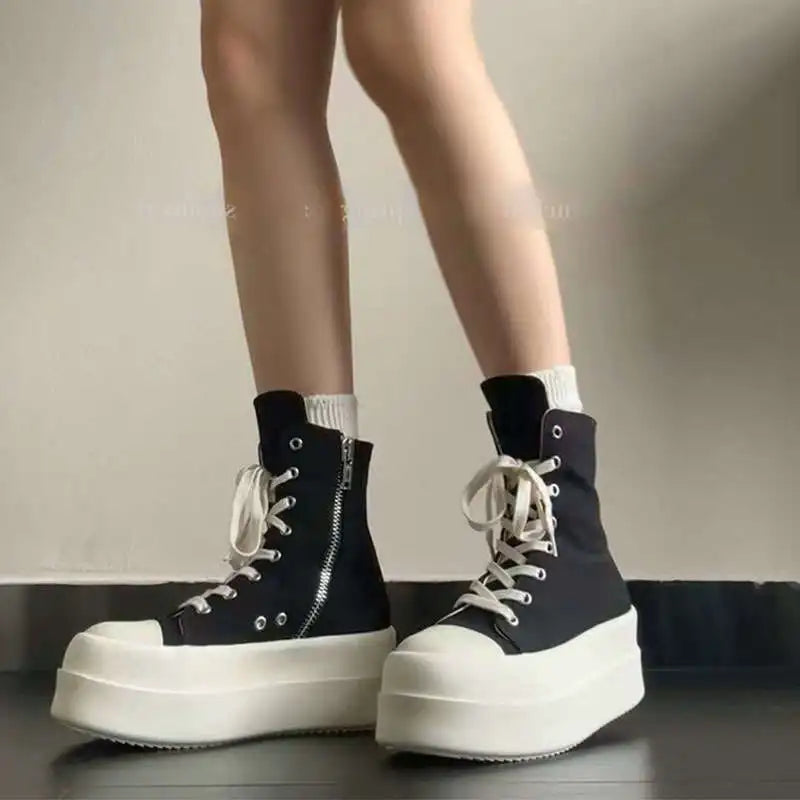 Women's Canvas Lace-Up Boots – Low Heel Round Toe Booties Women's Canvas Boots Axl