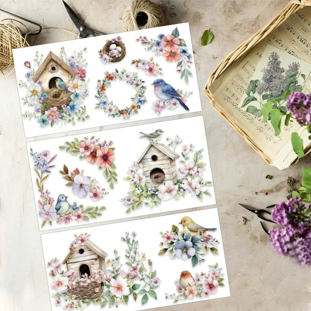 Bird Flower Rub-On Transfers for Furniture & Crafts – 3-Sheet Set Rub-On Transfer Stickers Axl