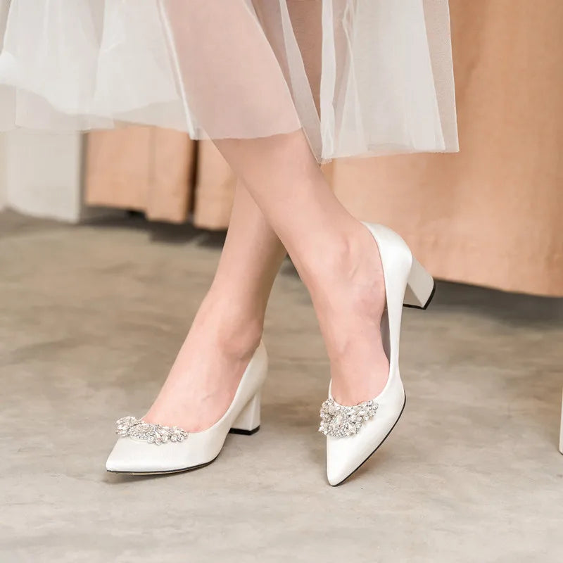 White Rhinestone Bridal Pumps – Pointed Toe Block Heel Sizes 34–43 Bridal Heels Axl