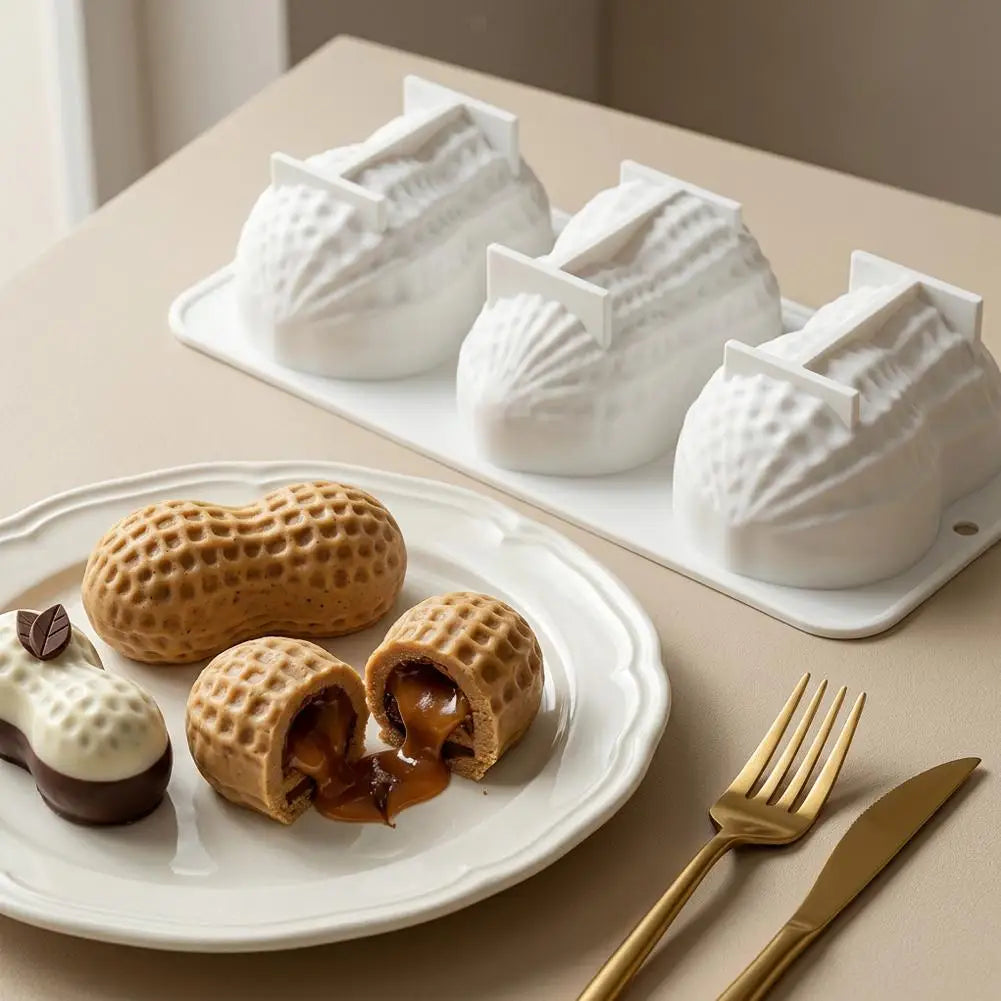 3-Cavity Peanut Silicone Mold – Non-Stick Dessert & Cake Tray Silicone Baking Mold Axl