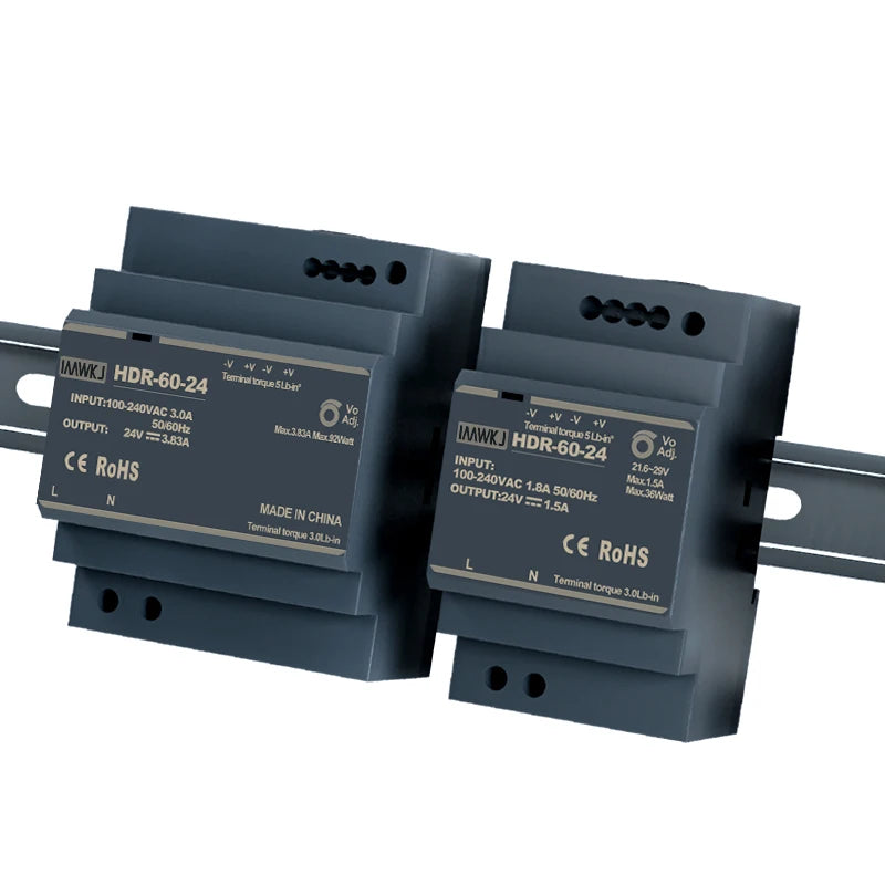 DIN Rail Switching Power Supply AC–DC 5V–48V | HDR-30/60/100 DIN Rail Power Supply Axl