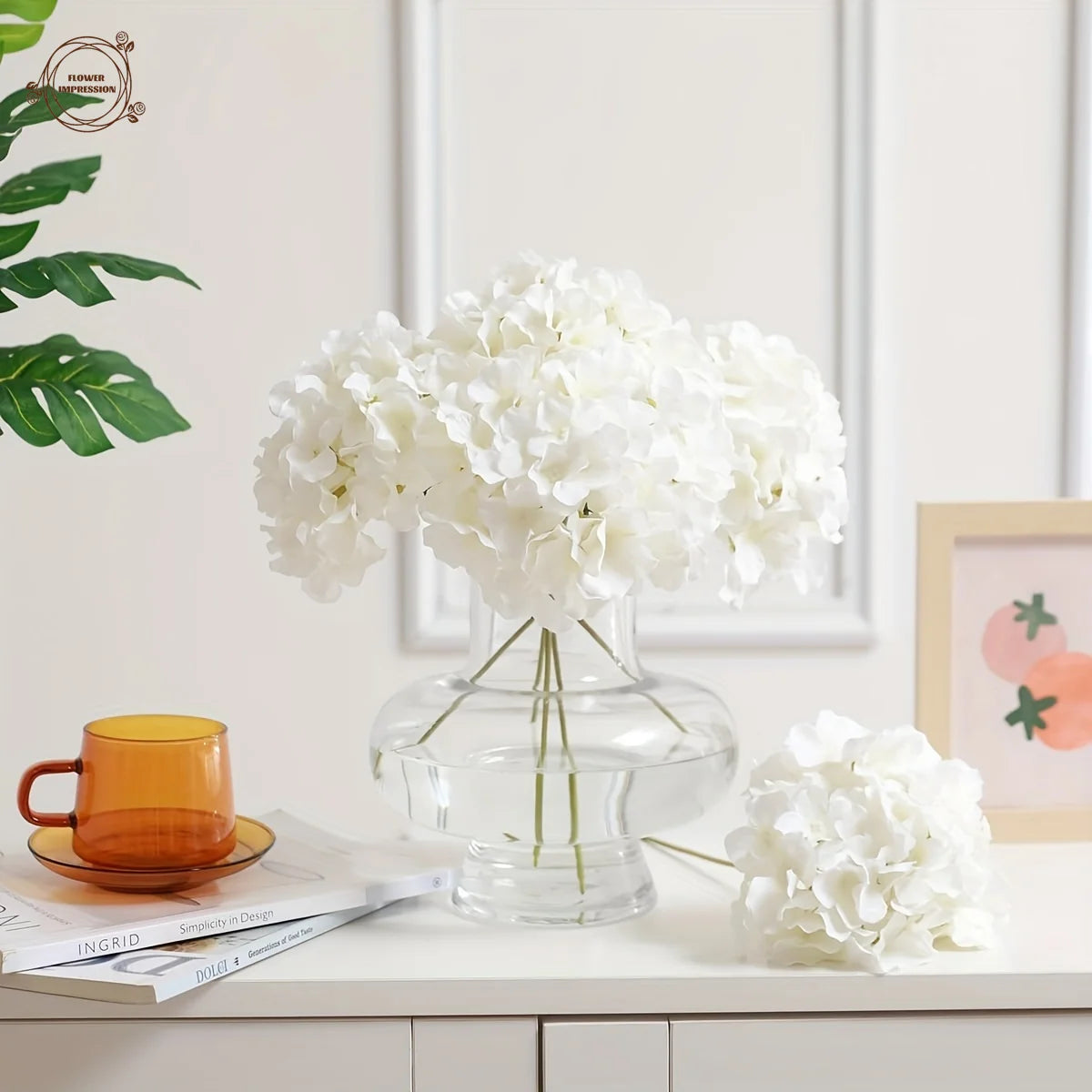 10 White Silk Artificial Hydrangea Flowers with Stems – Bouquet Artificial Silk Flowers Axl