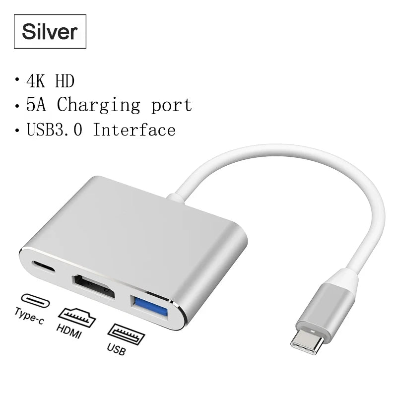 USB-C 3-in-1 Hub – 4K HDMI, USB 3.0 & 100W PD Charging USB-C Multiport Hub Axl Sliver