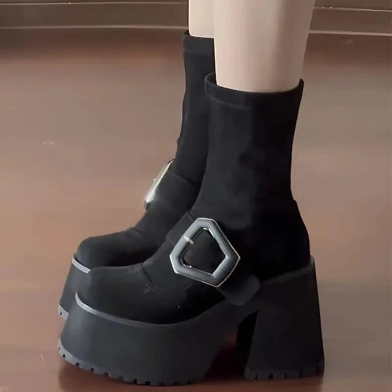 Women's Punk Platform Ankle Boots – Ultra-High Heel Buckle Platform Ankle Boots Axl