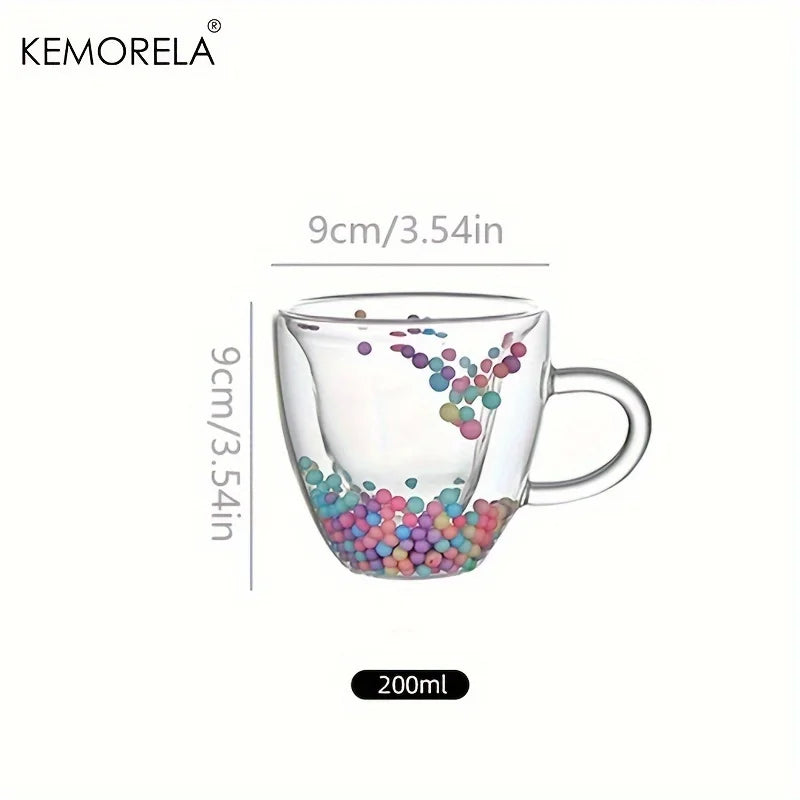 KEMORELA Double Wall Glass Coffee Mug – Colored Balls & Handle Glass Coffee Mug Axl 200ML 200-320ml