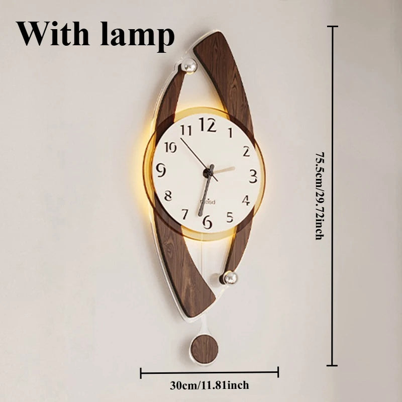 Nordic Minimalist Acrylic Wall Clock – Large Luminous Retro Wall Clock Axl Walnut colored Big
