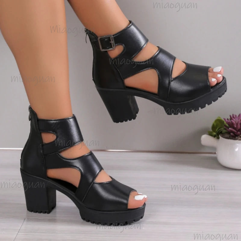 Women's Platform Gladiator Sandals – Square Heel Open Toe Platform Heeled Sandals Axl
