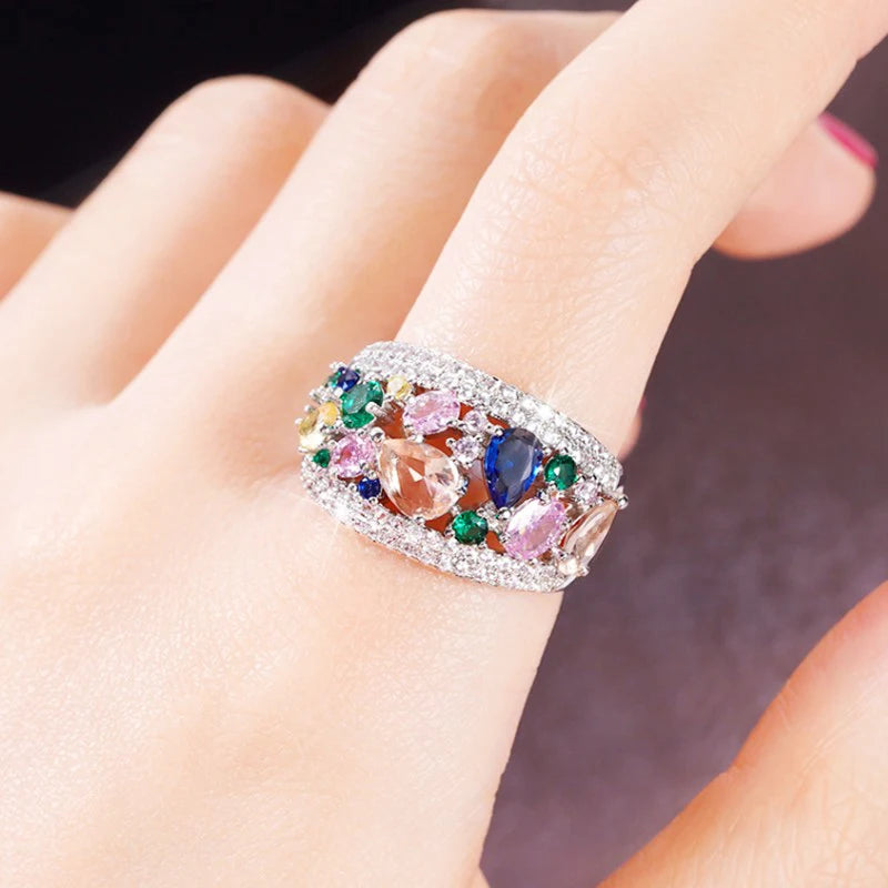 Huitan Multi-Color Cubic Zirconia Women's Fashion Ring Fashion Ring Axl
