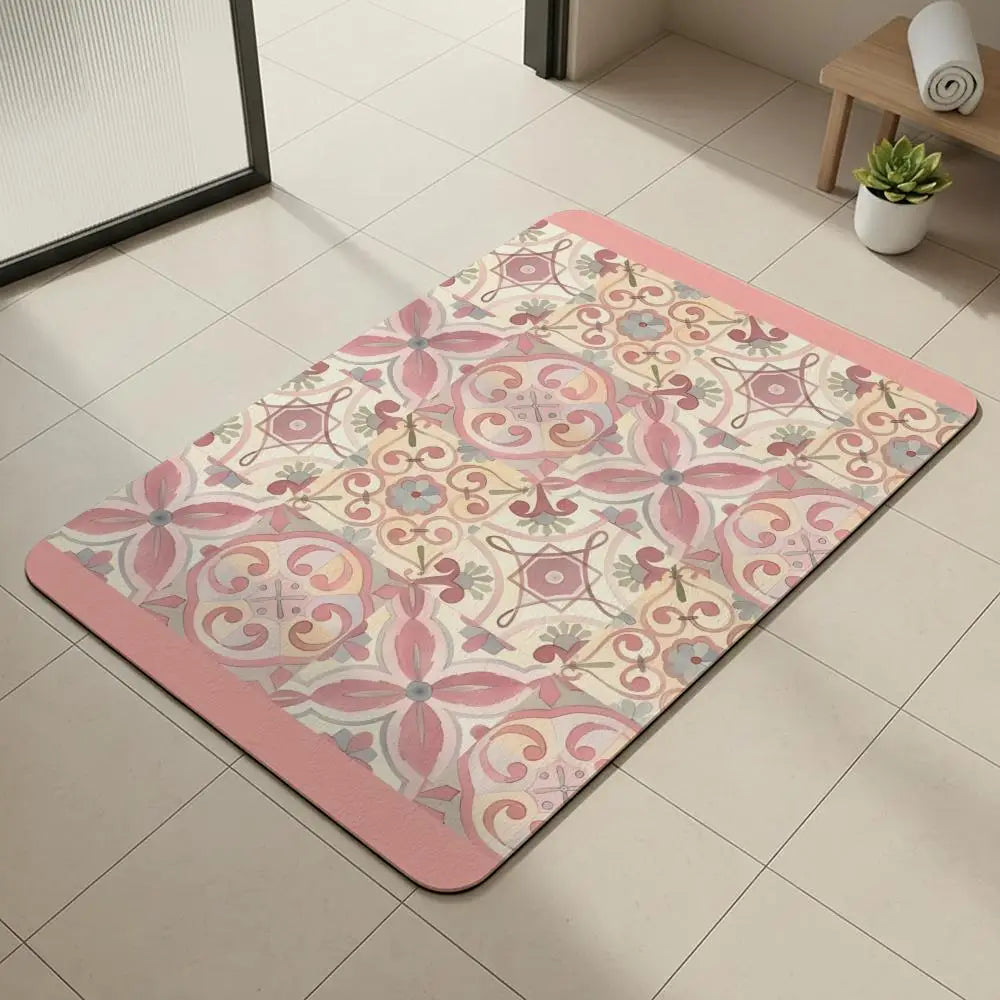 Moroccan Tile Diatomite Bath Mat – Quick Dry & Non-Slip Diatomite Bath Mat Axl White9 30x45cm