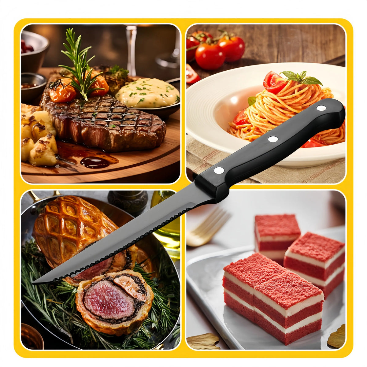 Black Stainless Steel Steak Knife Set – 4/6/8/16 Pcs Serrated Steak Knife Set Axl