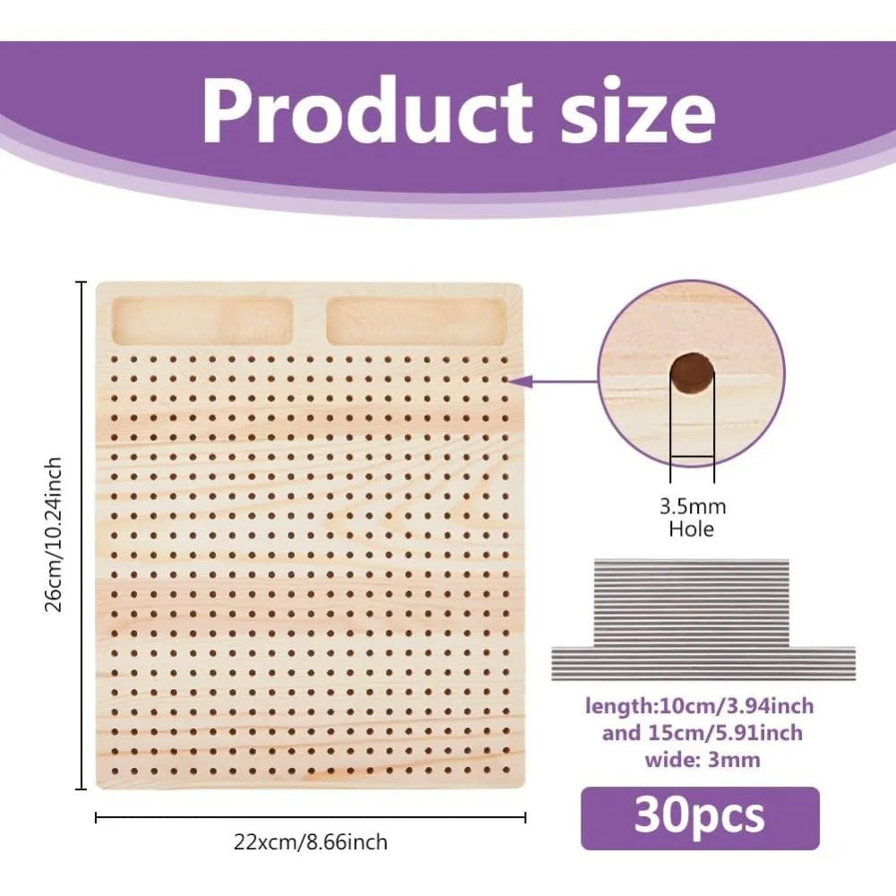 Wooden Crochet Blocking Board with 30 Steel Rod Pins – 11×10 in Blocking Board Kit Axl