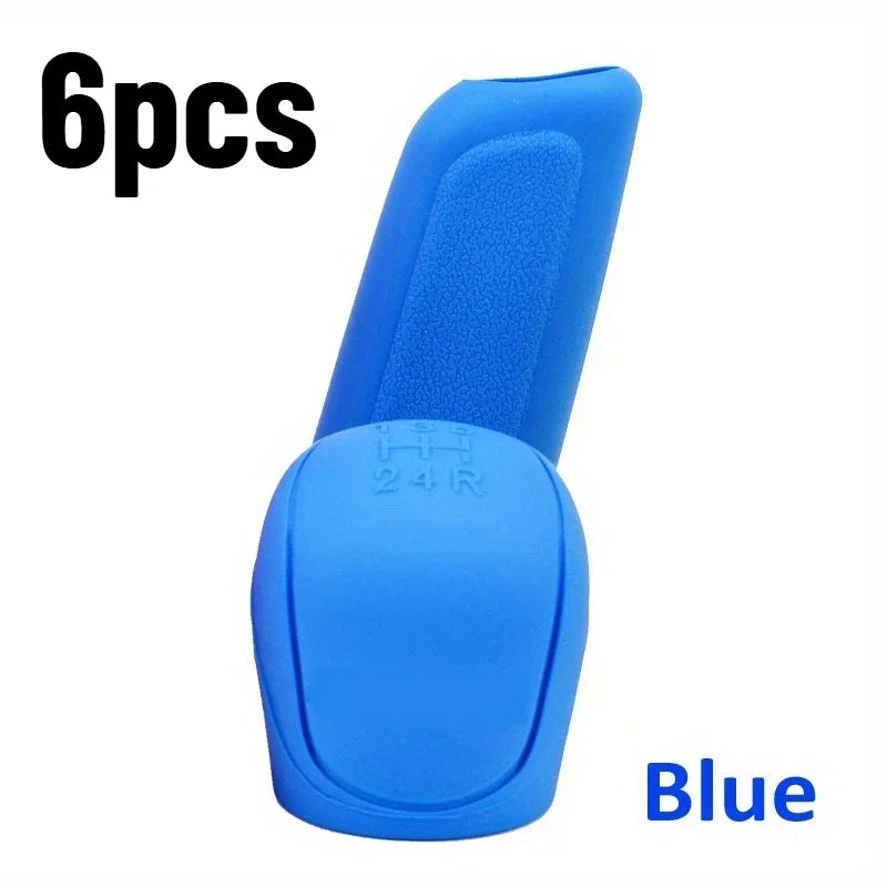 6-Piece Silicone Gear Shift Knob & Handbrake Cover Set Car Interior Accessory Axl