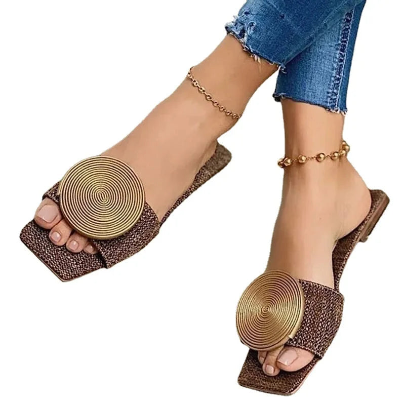 Women's Flat Buckle Sandals – Casual Beach Slippers Plus Size Flat Sandals Axl