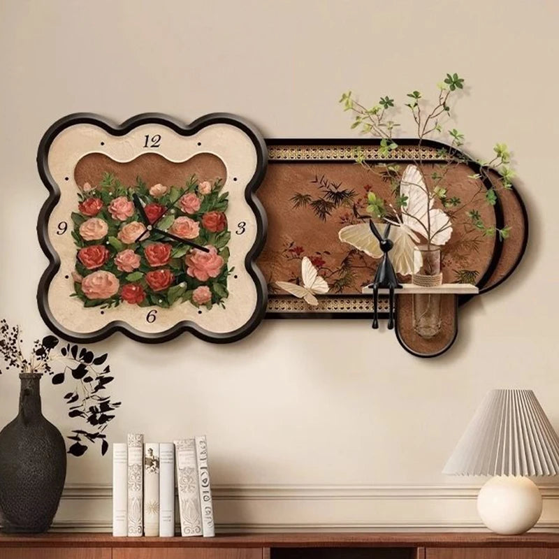 Luxury Large Floral Wall Clock – Modern Painting Home Décor Decorative Wall Clock Axl