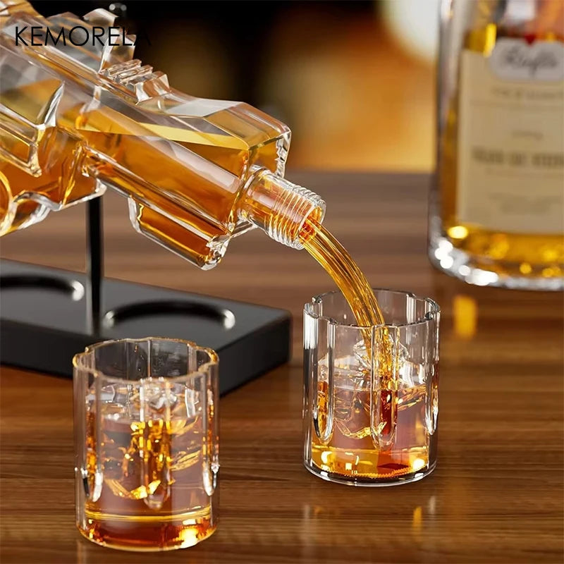 KEMORELA Revolver Whiskey Decanter & Glass Set | Bar Gift Whiskey Decanter Set Axl