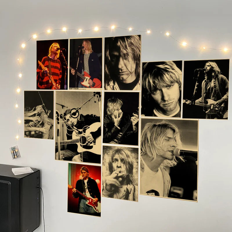 Kurt Cobain Retro Kraft Paper Poster | Vintage Music Wall Art Vintage Wall Poster Axl
