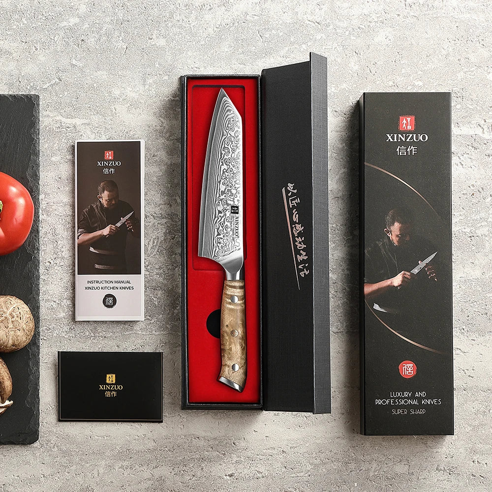 XINZUO 5.8" Damascus Bunka Chef Knife – 67-Layer Steel Damascus Chef Knife Axl