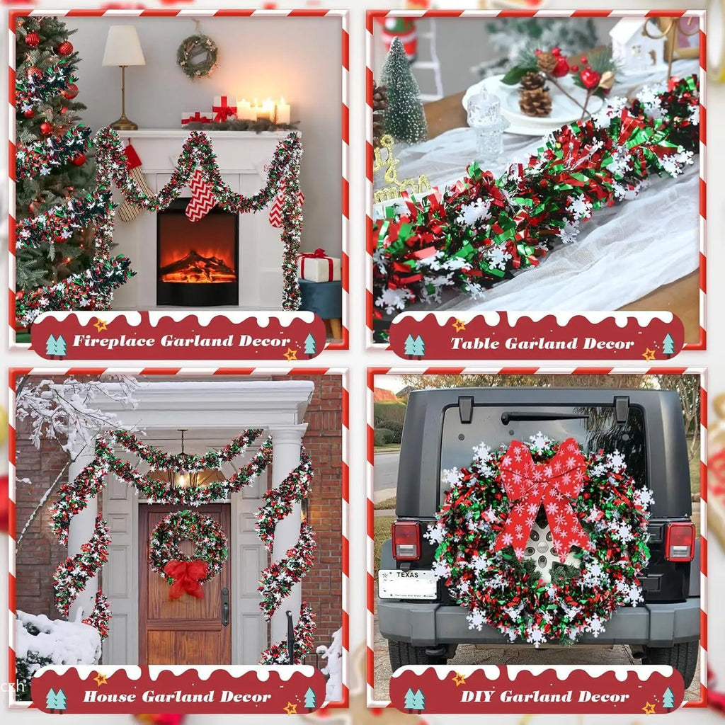 2M Christmas Snowflake Tinsel Garland | Metallic Xmas Decor Christmas Tinsel Garland Axl
