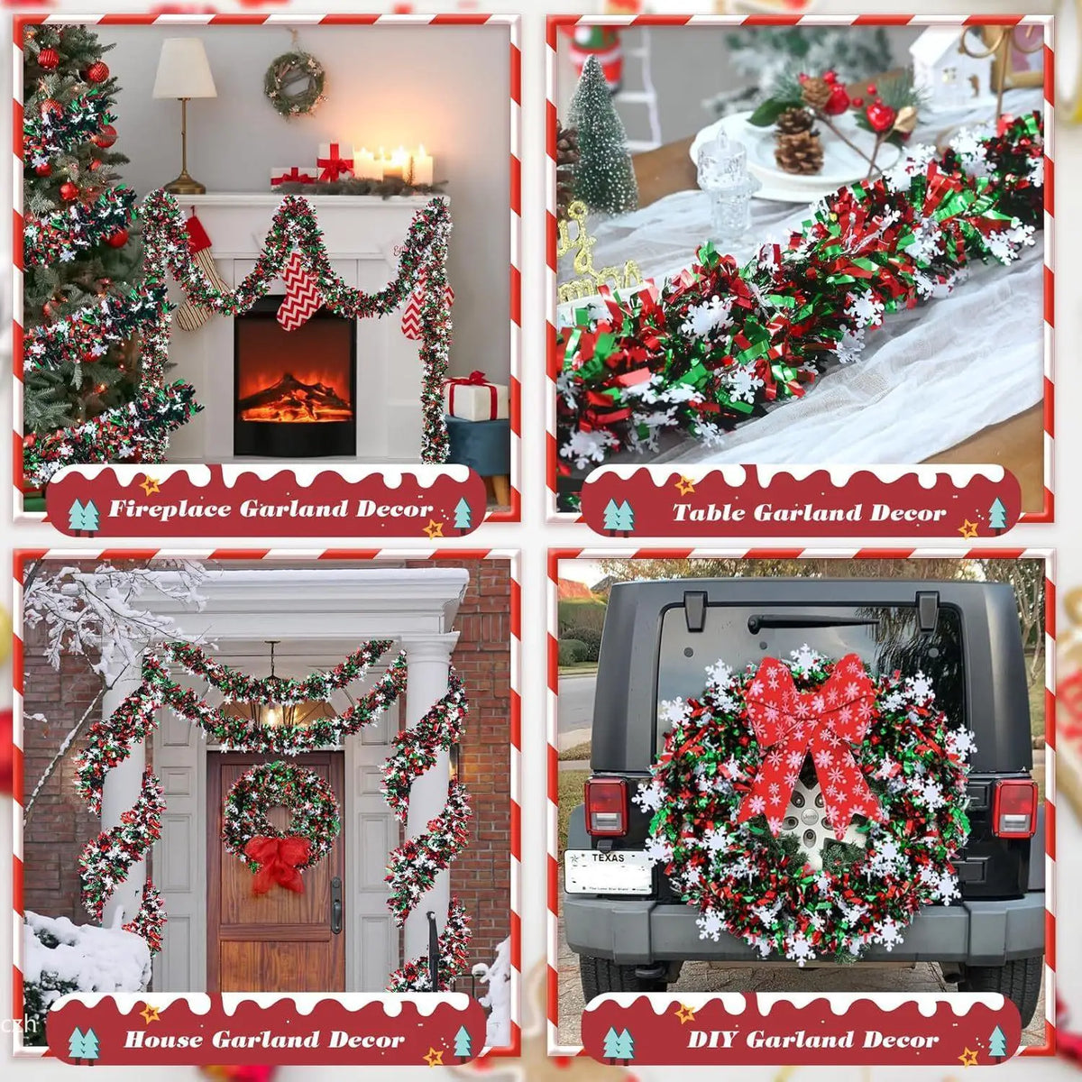 2M Christmas Snowflake Tinsel Garland | Metallic Xmas Decor Christmas Tinsel Garland Axl