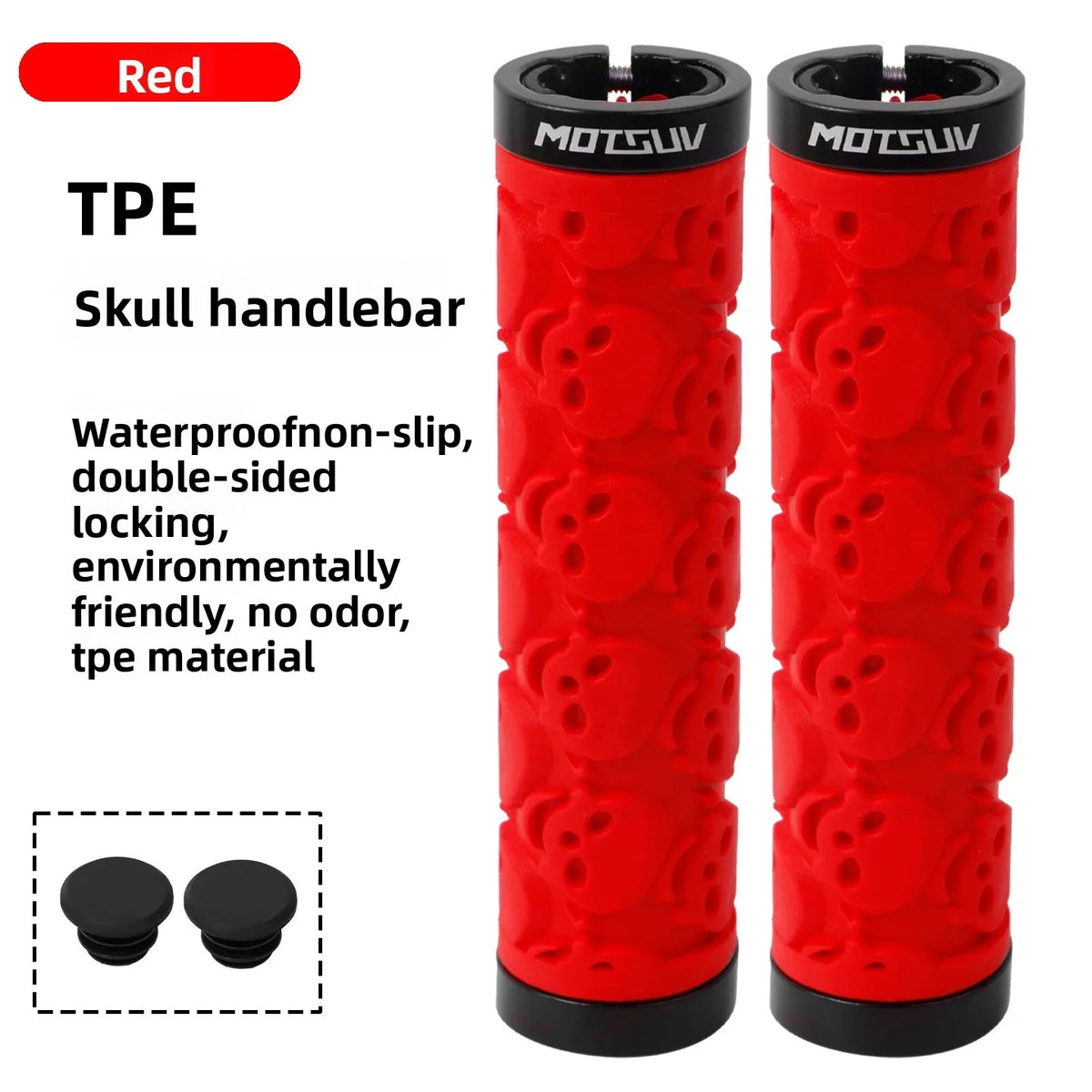Skull Double Lock-On MTB Bike Handlebar Grips | TPE Anti-Slip Bike Handlebar Grips Axl Red