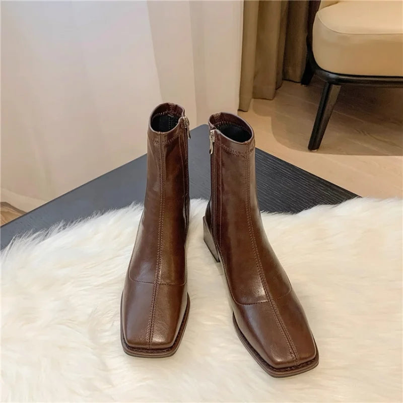 Women's Square Toe Chelsea Ankle Boots – Side Zip Leather Chelsea Ankle Boots Axl