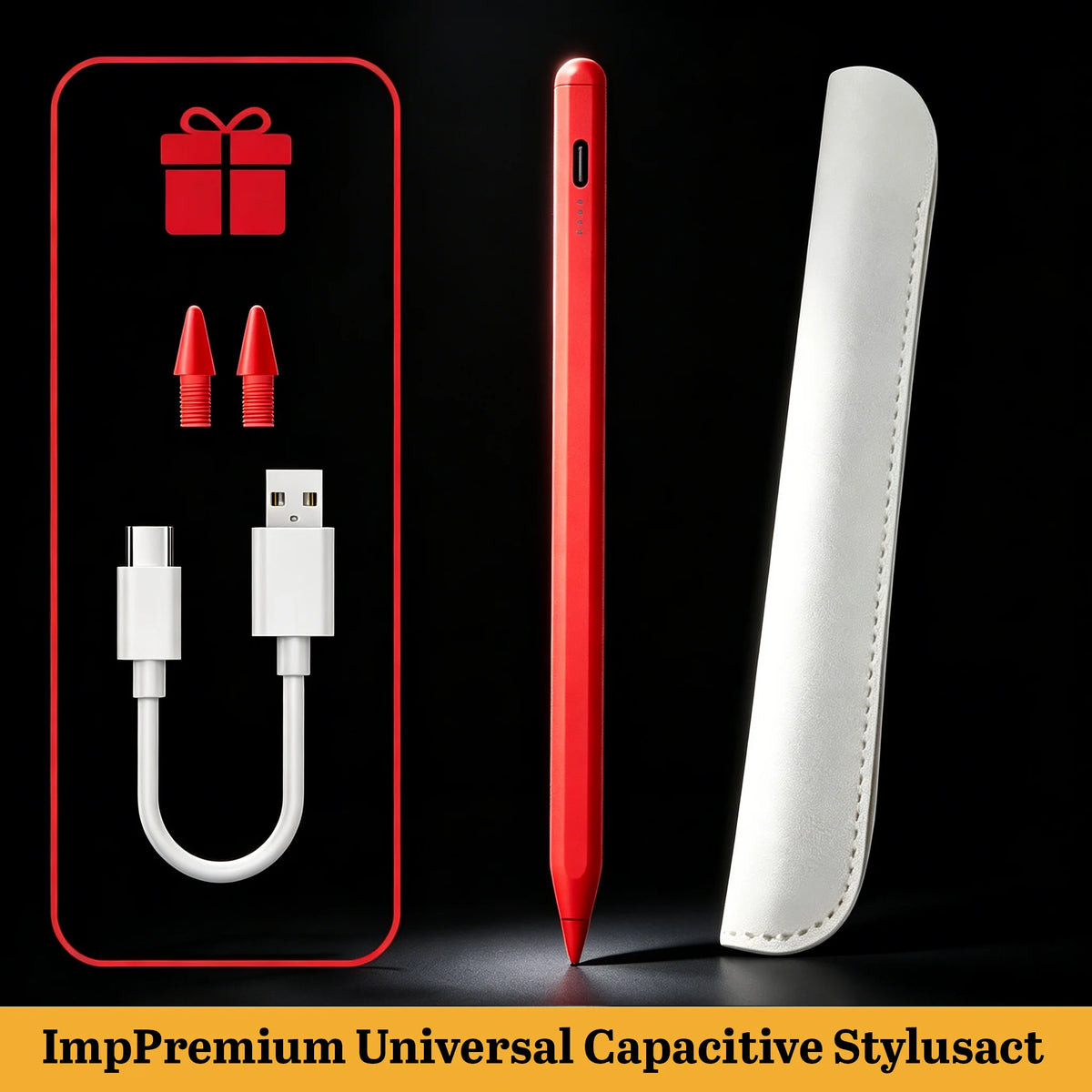Universal Stylus Pen for Android & iOS Tablets – USB-C Rechargeable Tablet Stylus Pen Axl Red