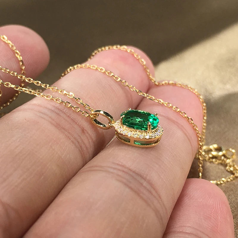 Huitan Green Cubic Zirconia Gold Pendant Necklace – Women Pendant Necklace Axl