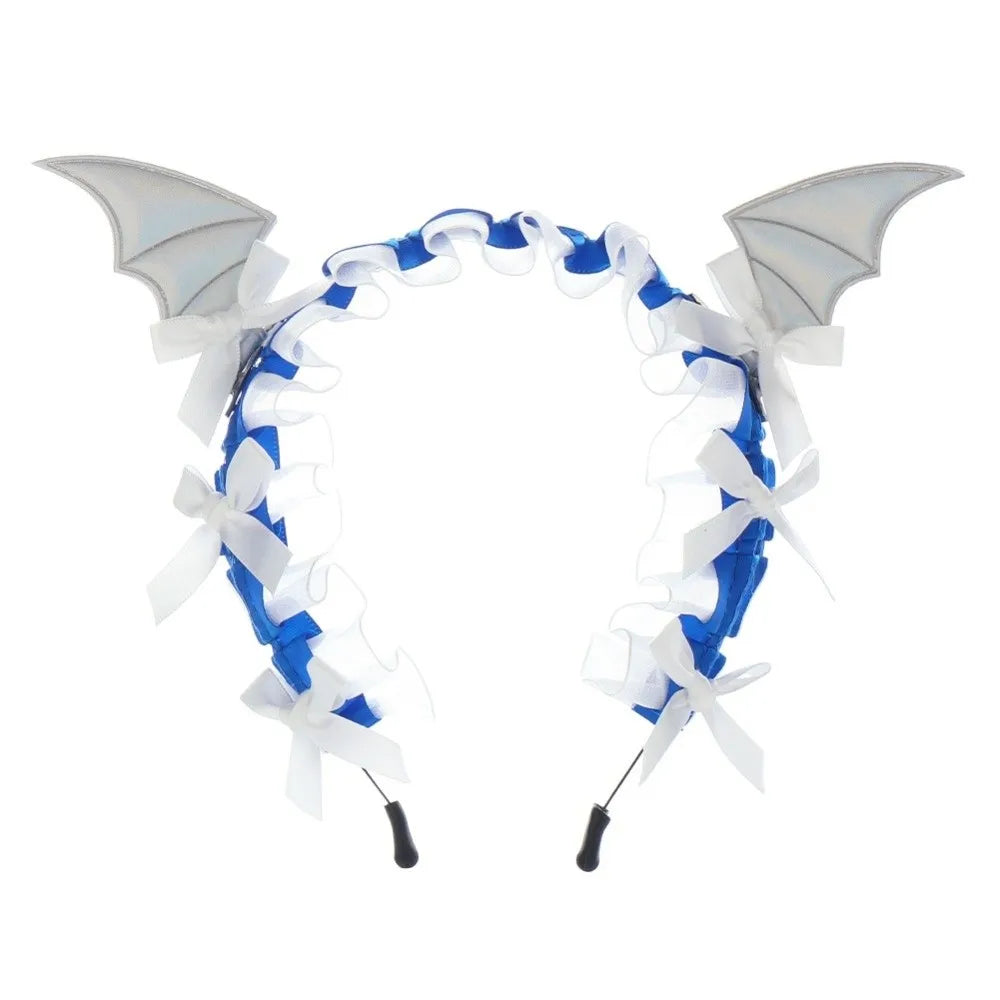 Gothic Bat Ruffle Lace Headband – Punk Bow Cosplay Hair Hoop Gothic Hair Headband Axl Blue