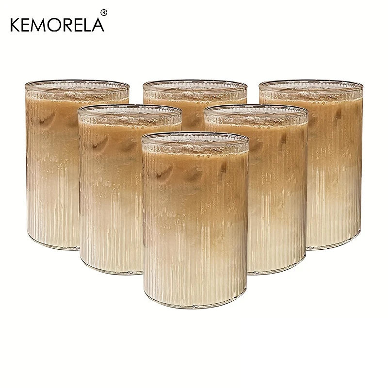 KEMORELA Vintage Ribbed Glass Cup Set 300ml | 4 or 6 Piece Glass Cup Set Axl