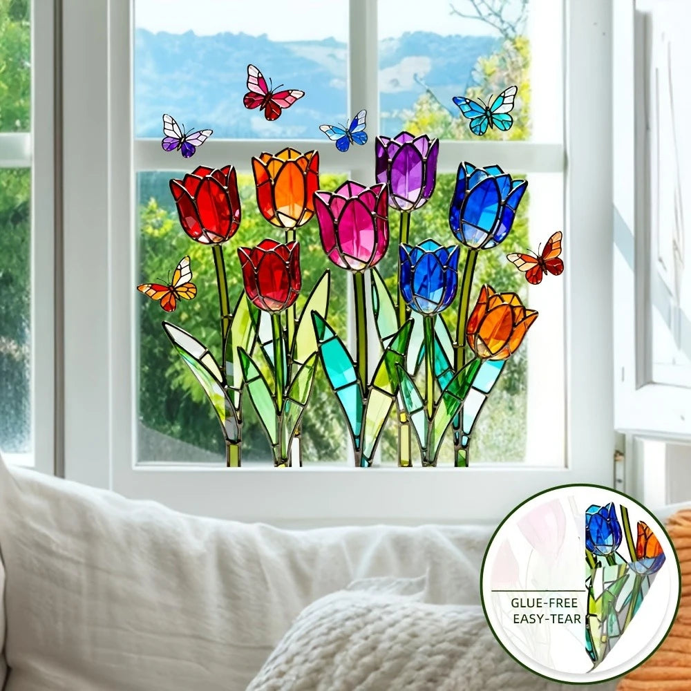 Tulip Butterfly Static Cling Window Decal – Reusable Glass Sticker Window Decal Axl