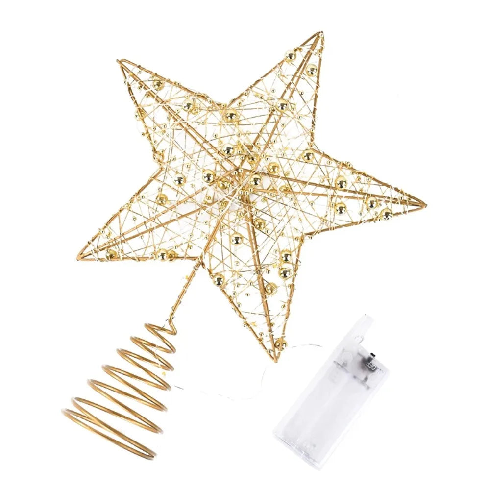 LED Pearl Wire Star Christmas Tree Topper – Gold Iron, 10 LEDs Christmas Tree Topper Axl