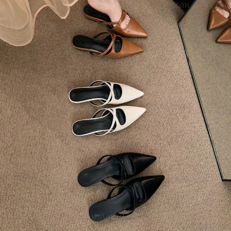 Women's Retro Pointed Toe Flat Slide Sandals | Summer Slippers Flat Slide Sandals Axl