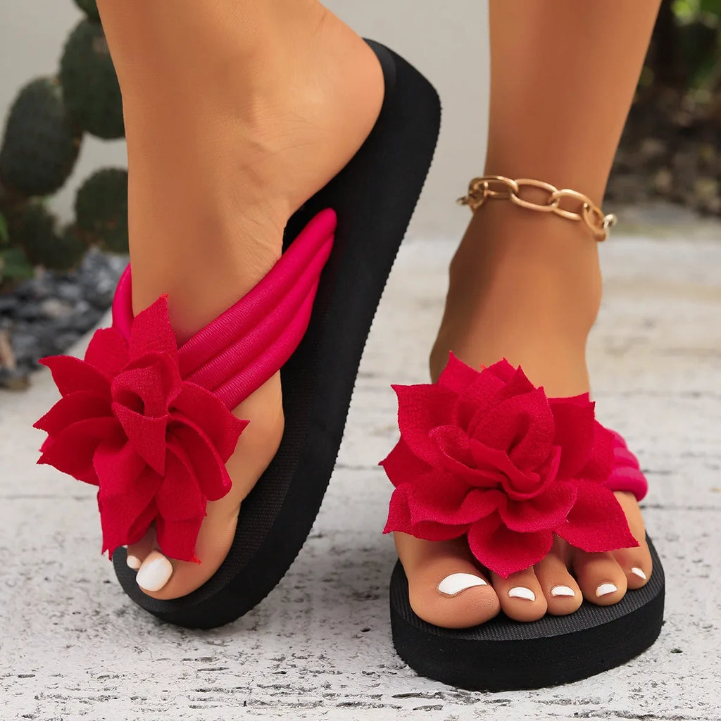 Women's Floral Flip Flops – Slip-On Mid Heel Summer Sandals Women's Flip Flops Axl