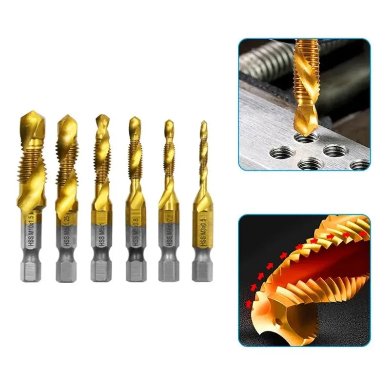 6pc HSS Titanium Tap & Drill Integrated Machine Tap Set Machine Tap Set Axl