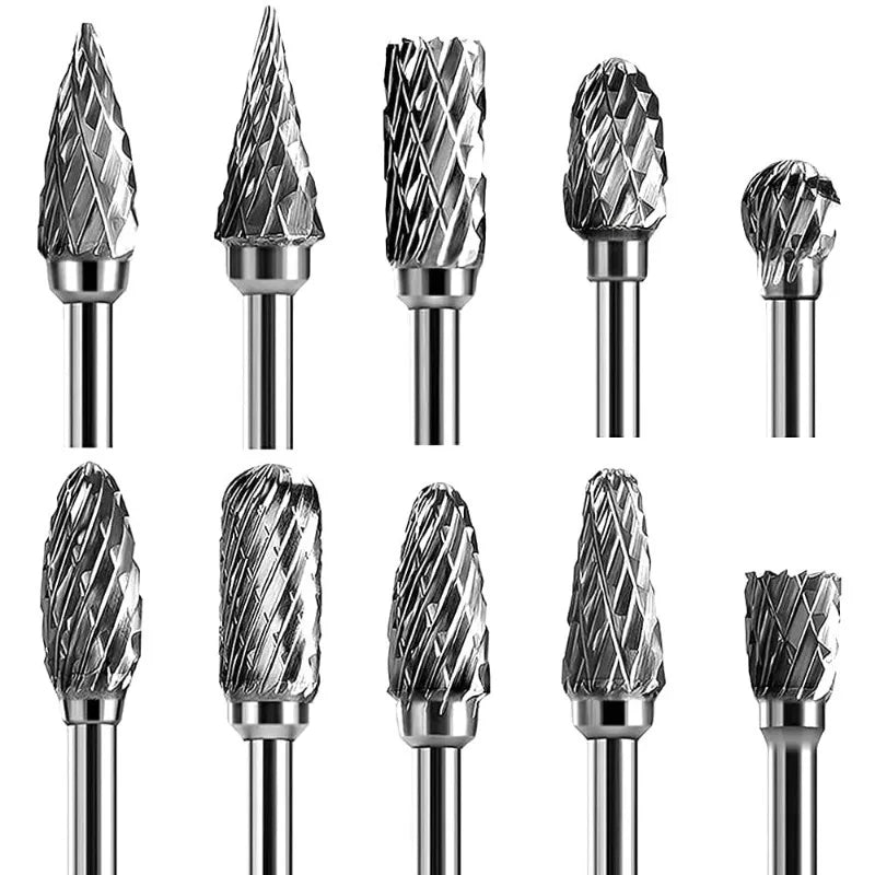 10-Pc Tungsten Carbide Rotary Burr Bits – Double Cut Dremel Set Rotary Burr Set Axl