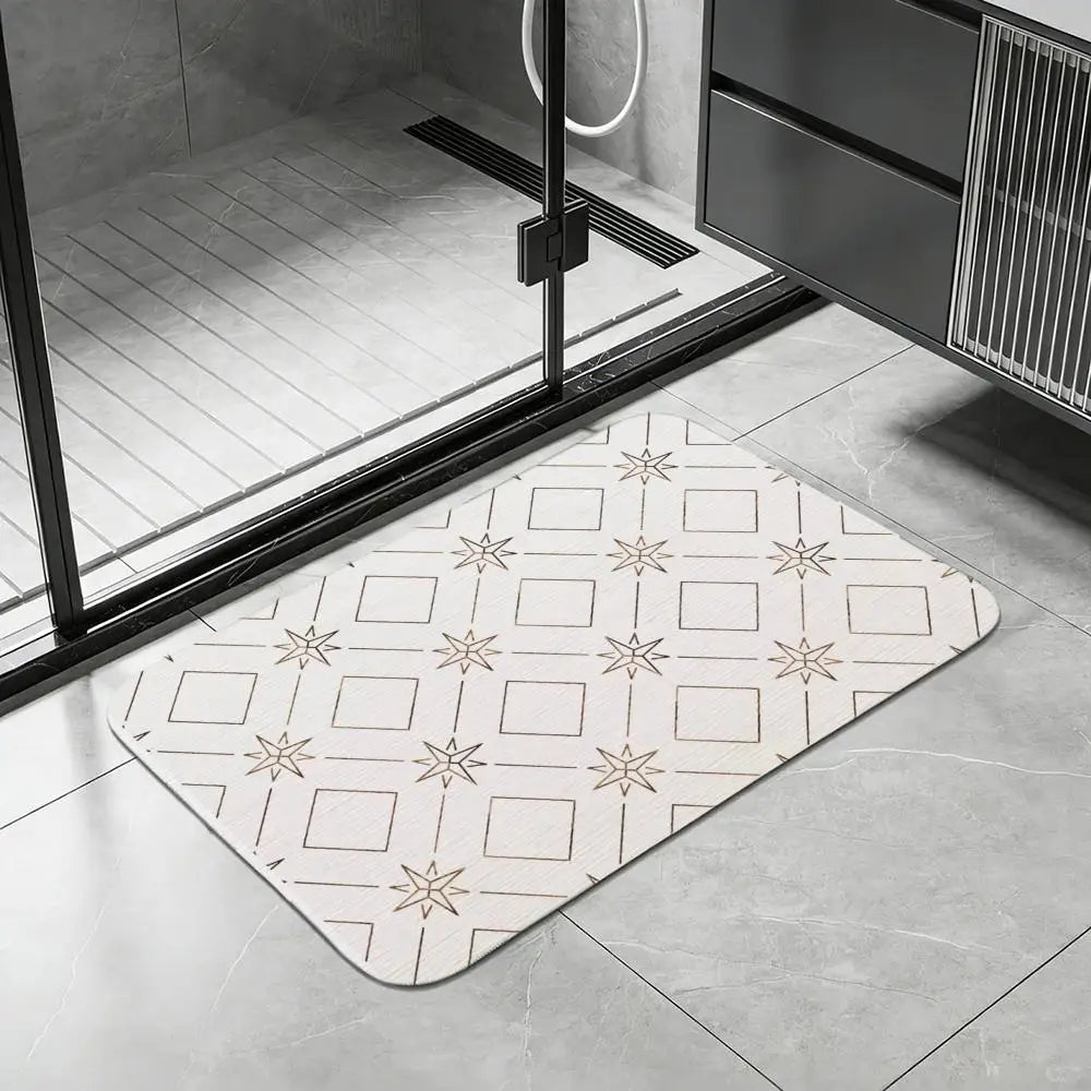 Mid Century Starburst Diatomite Bath Mat – Quick Dry & Non-Slip Diatomite Bath Mat Axl White10 50x80cm