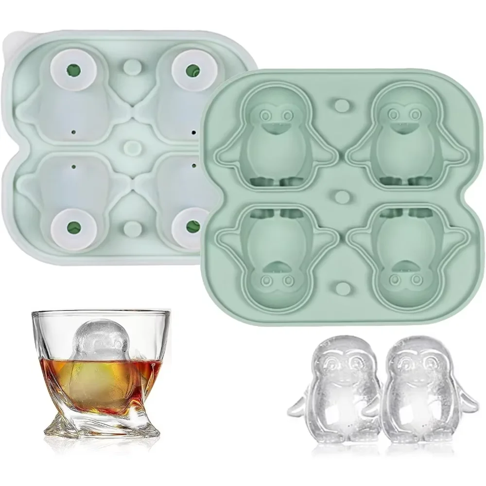 KEMORELA Penguin Silicone Ice Cube Tray with Lid | BPA-Free Silicone Ice Cube Tray Axl Green