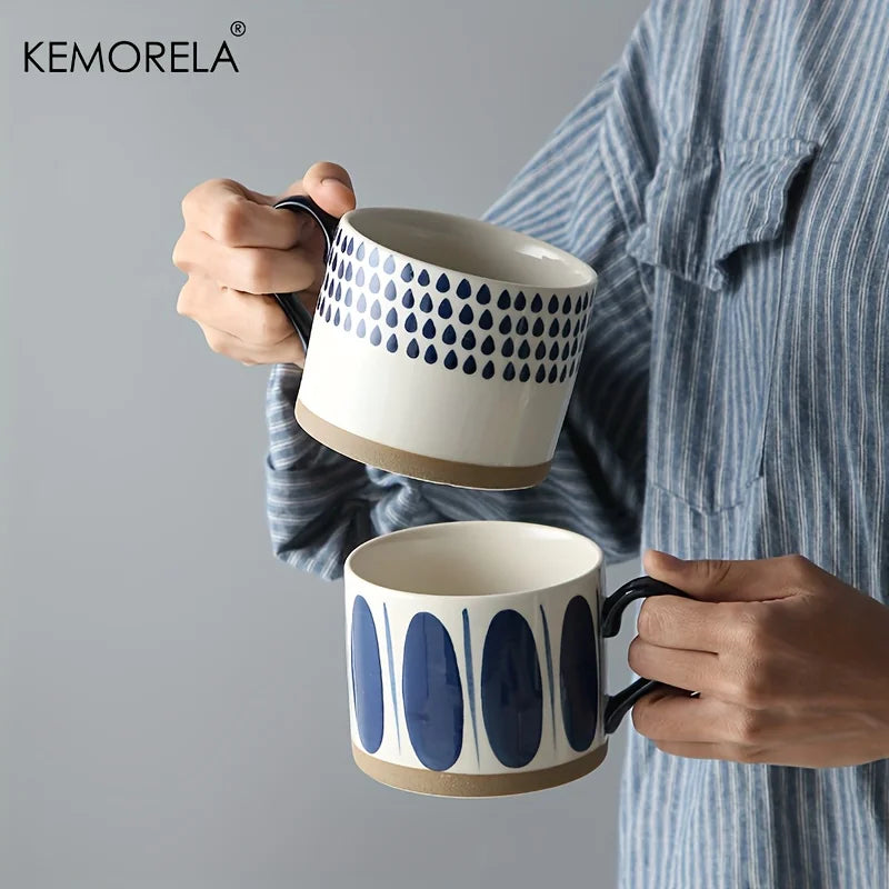 KEMORELA 2-Pack Ceramic Coffee Mugs – Blue & White Geometric Ceramic Coffee Mugs Axl