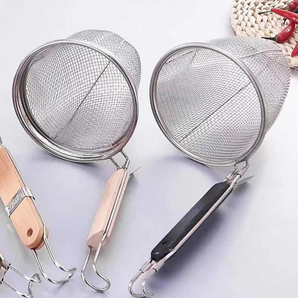 Stainless Steel Mesh Basket Strainer – Wooden Handle Mesh Basket Strainer Axl