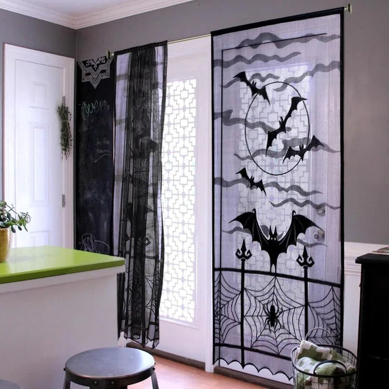 Black Lace Bat & Spider Halloween Door Curtain 100×210cm Halloween Door Curtain Axl